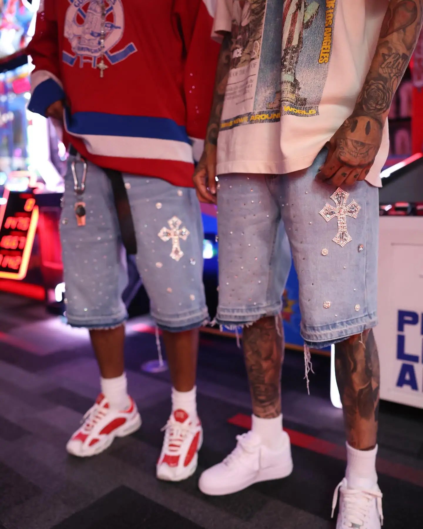 Gothic Diamond Cross Embroidery Denim Shorts