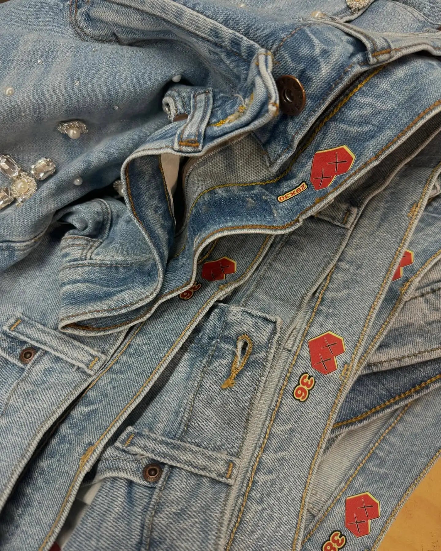 Gothic Diamond Cross Embroidery Denim Shorts